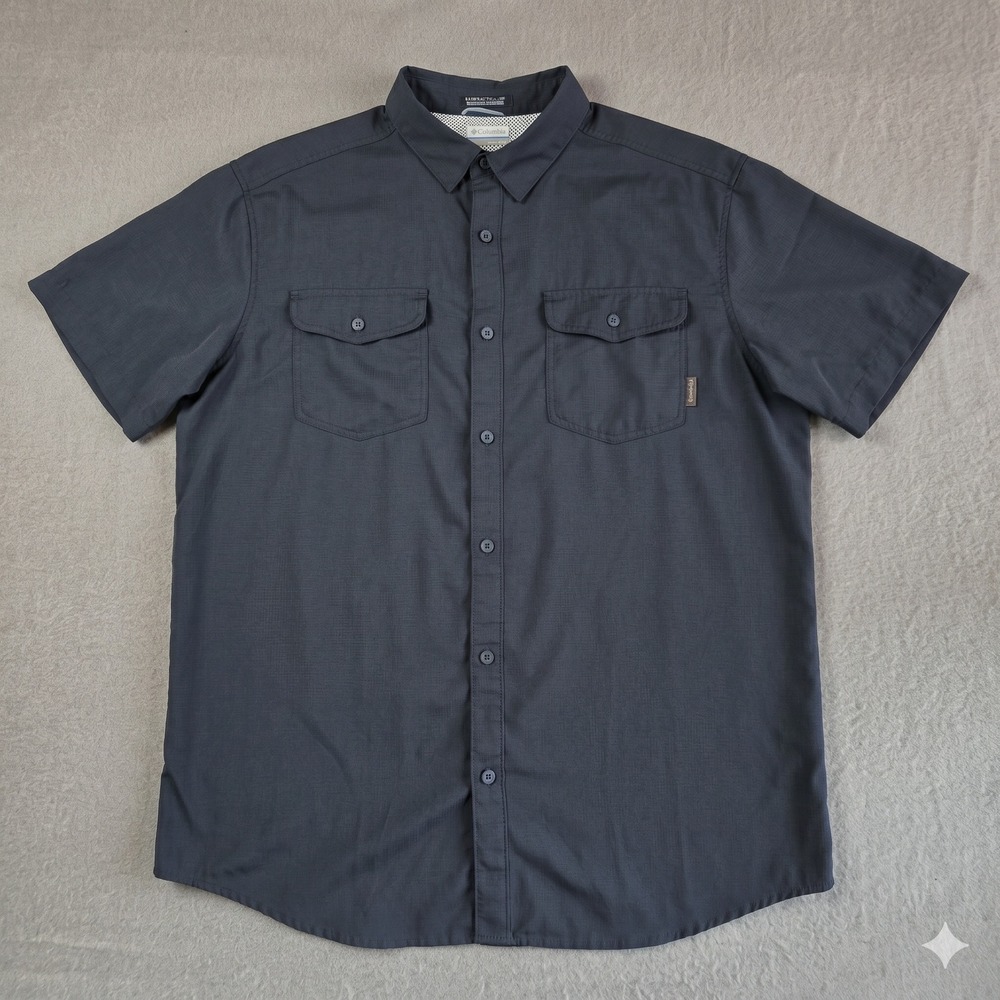 Columbia Omni-Wick Mens XL Short Sleeve Button Up Shirt Grey AM9136 Ripstop